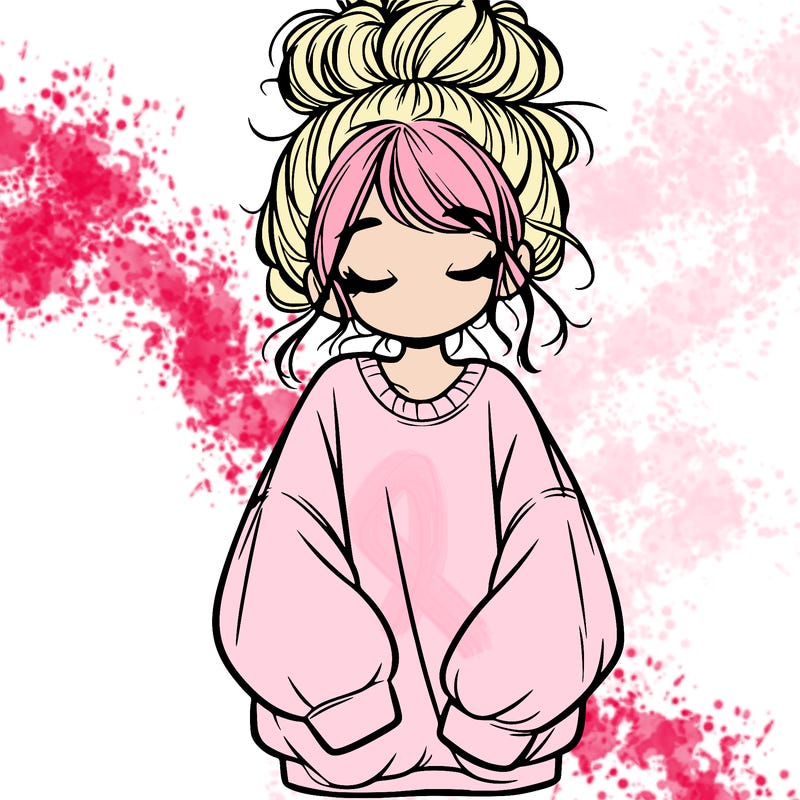 girl with baggy sweatshirt and messy bun