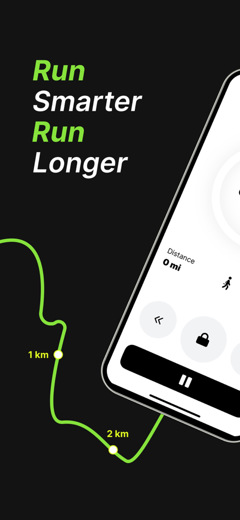 iRun. Couch to Runner : Run 5k - iRun app interface showing the slogan Run Smarter Run Longer with a running route map and distance markers
