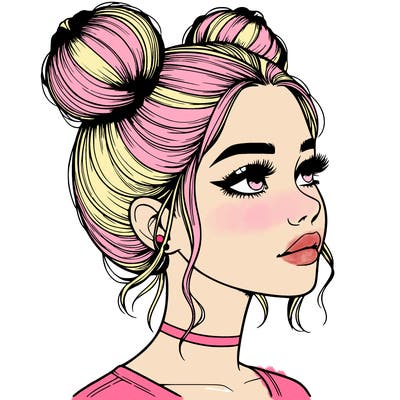 realistic girl with buns on the top of her head
