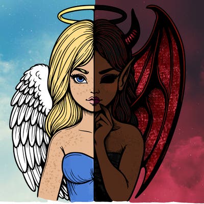 realistic angel half demon