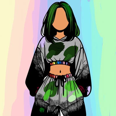 realistic girl faceless with baggy pants and a crop top