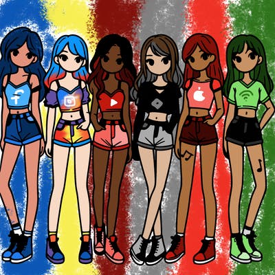 a group of girls wearing crop tops and shorts