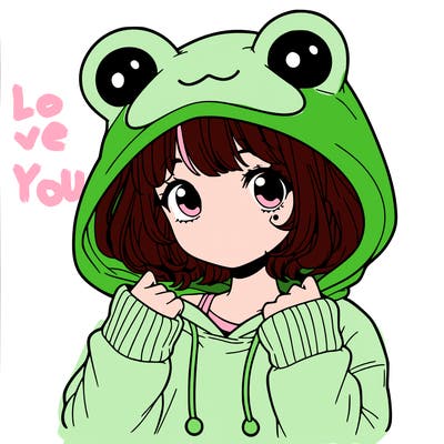 a cute teenage girl wearing a frog hoodie