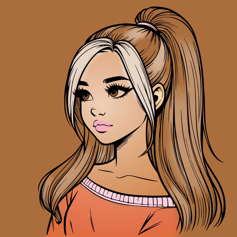 realistic girl with a high ponytail