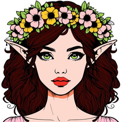 realistic female elf with flower crown