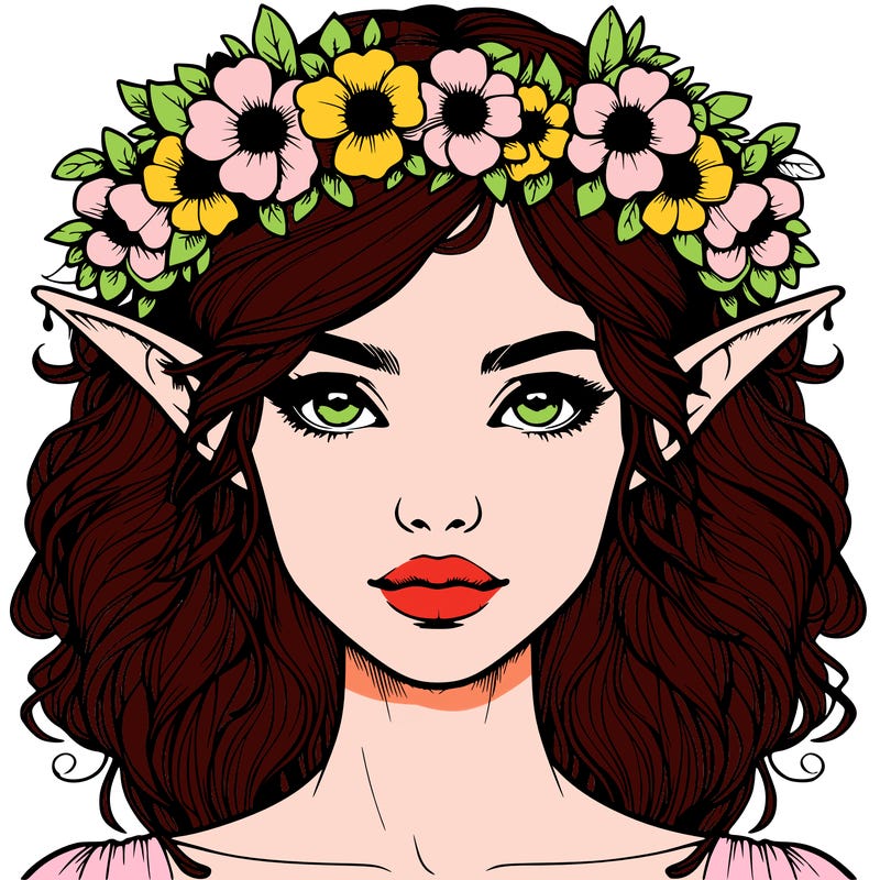realistic female elf with flower crown