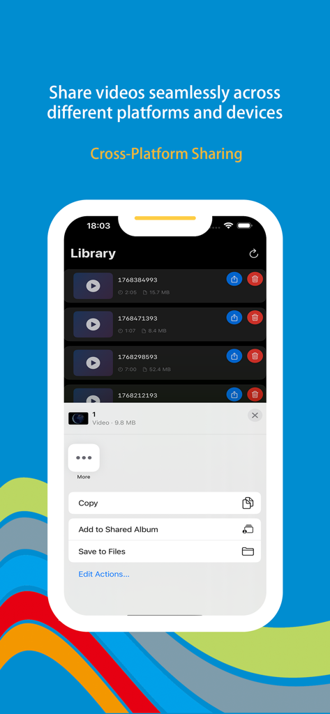 Wonder Rec - Screen Recorder - Wonder Rec app showing video library and cross-platform sharing options on iPhone