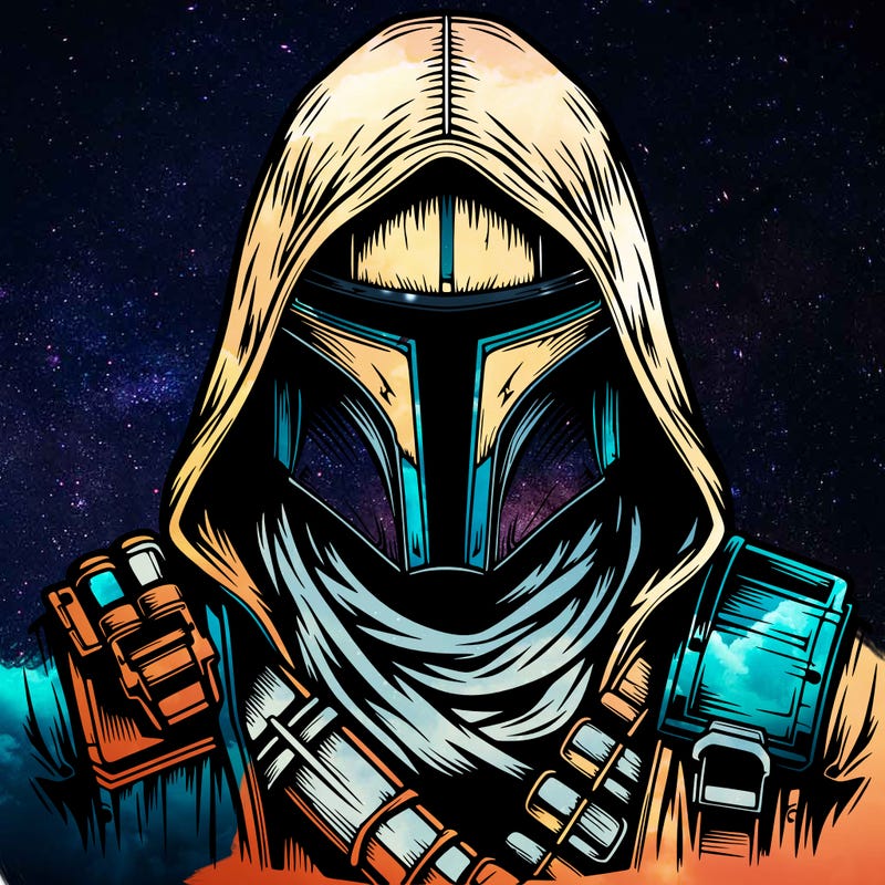 realistic warrior bounty hunter with mask and hood on