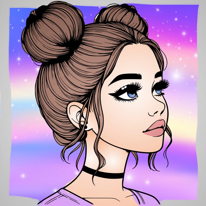 realistic girl with buns on the top of her head