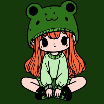 a girl wearing a frog hat and some frog socks