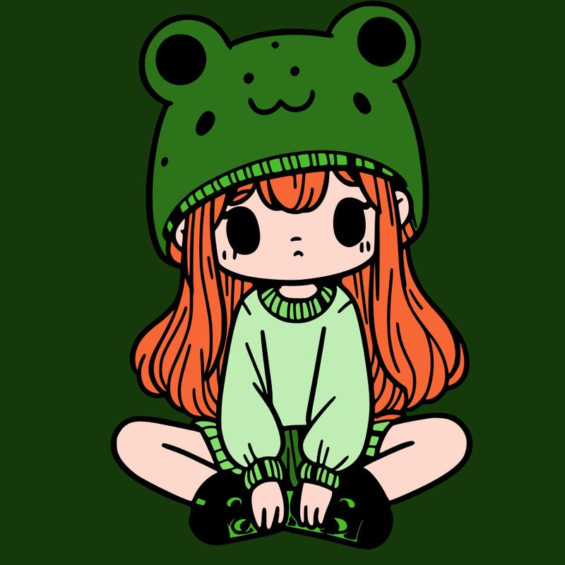 a girl wearing a frog hat and some frog socks