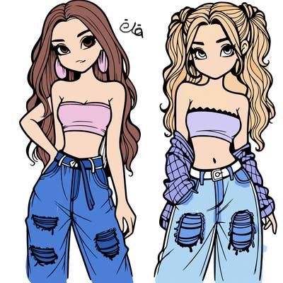 2 girls in crop tops and baggy jeans ripped