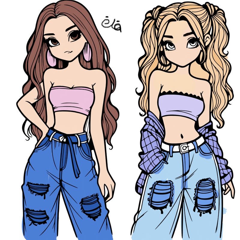 2 girls in crop tops and baggy jeans ripped