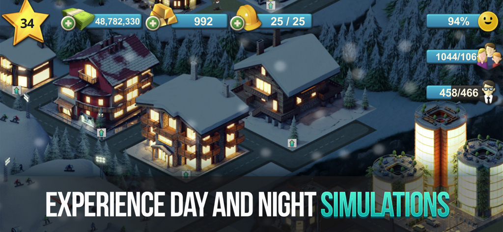 City Island 4 Simulation Town - Simulación de ciudad nevada de noche en City Island 4