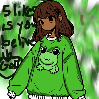 girl wearing frogging sweatshirt