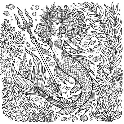 Explore the mystical depths with this captivating merfolk coloring page, showcasing a majestic sea creature amidst a vibrant coral reef. Unleash your creativity by bringing this intricate underwater world to life with your favorite colors.