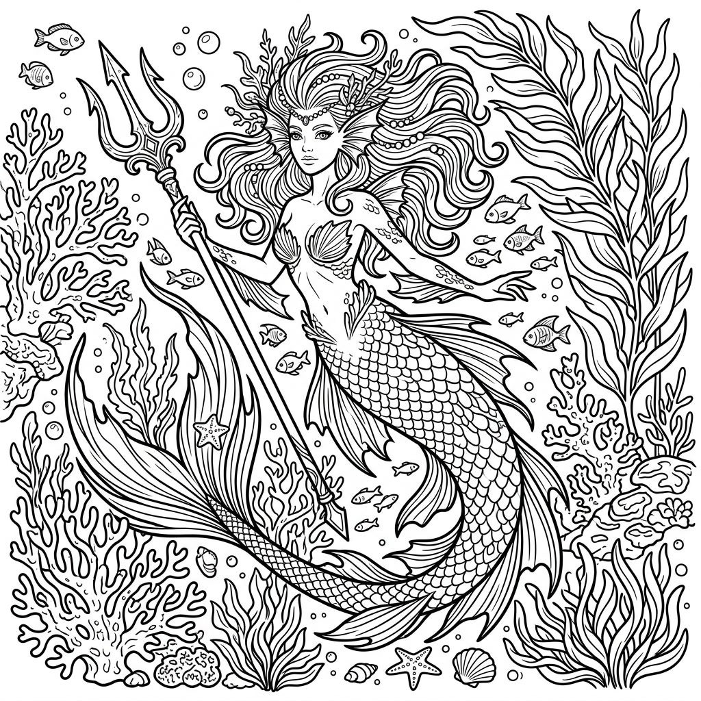 Merfolk Coloring Page - Mythical Cryptid Creature Outline — Color Pop
