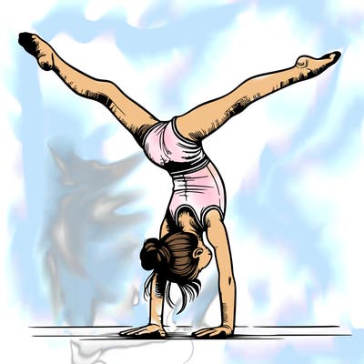 realistic gymnastic hand stand girl in four splits