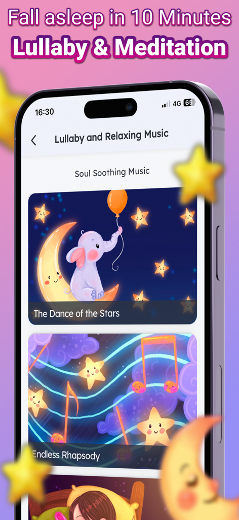 TellPal: Kids Bedtime Stories - Mobile app interface for TellPal featuring lullabies and relaxing music for children bedtime.