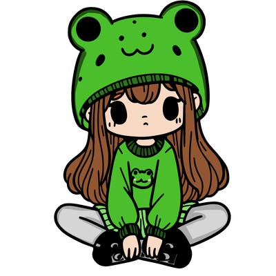 a girl wearing a frog hat and some frog socks