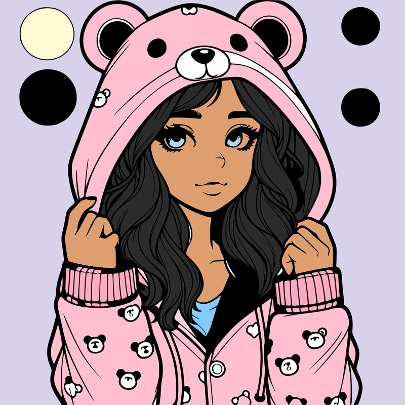 realistic girl in a animal pjs hoodie