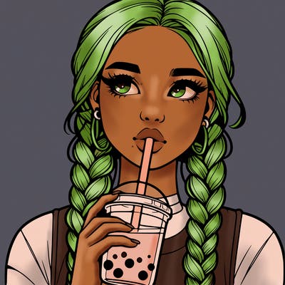 realistic girl with braided hair drinking boba