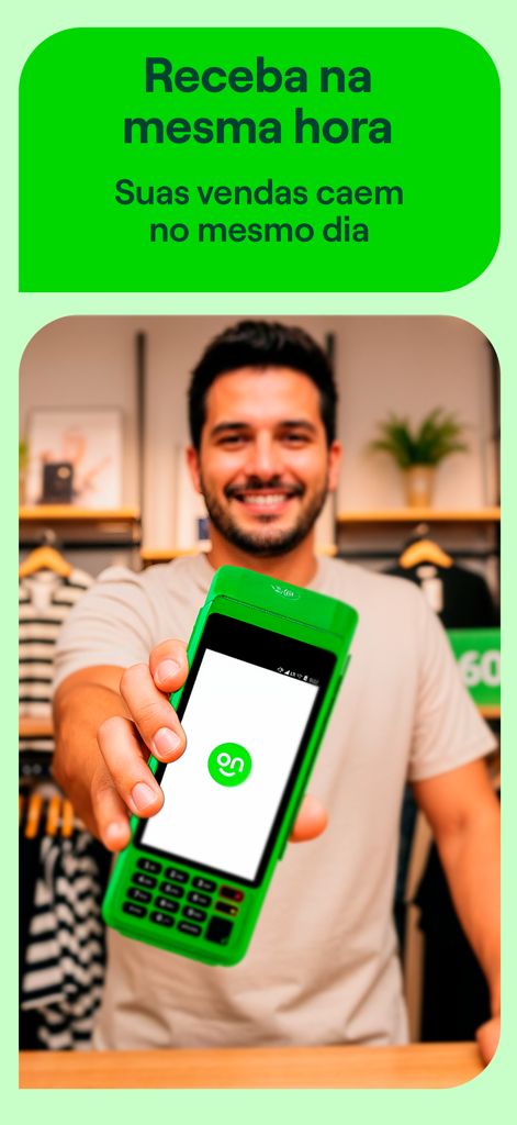 Entrepreneur holding a Ton card reader terminal for fast payouts