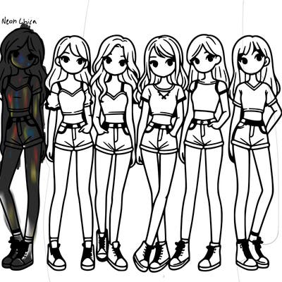 a group of girls wearing crop tops and shorts