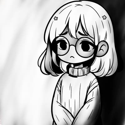 sad girl with glasses in a sweater