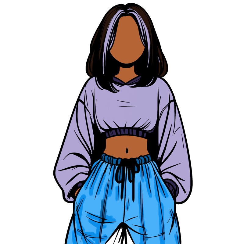 realistic girl faceless with baggy pants and a crop top