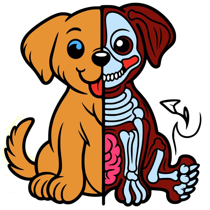 split in half dog drawings