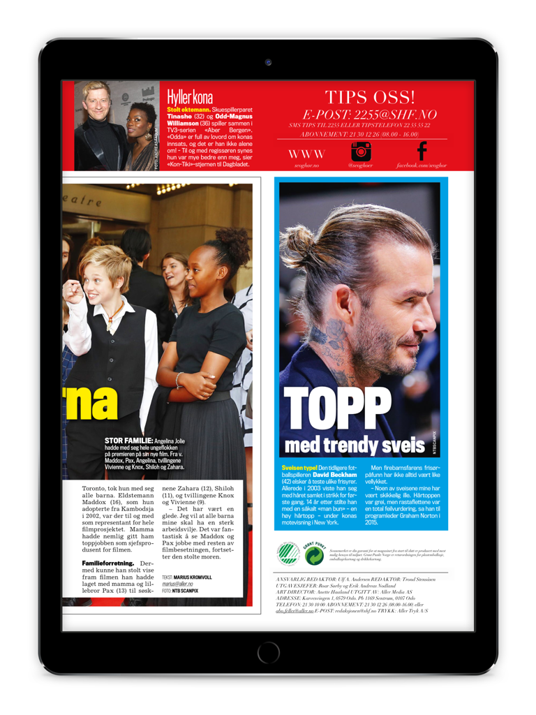 Se og Hør Extra - Digital layout of Se og Hor Extra magazine on an iPad screen featuring celebrity news articles and photos