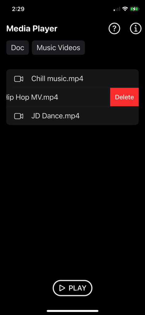 Media Player Plus - Screenshot of the Media Player Plus app showing the delete option for a video file in the playlist