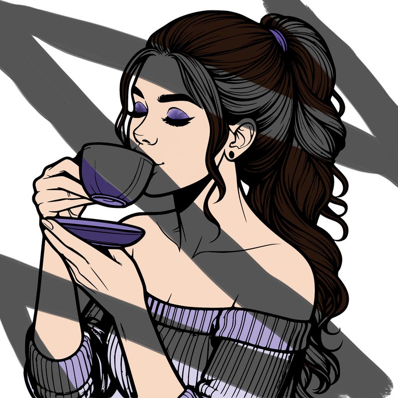 realistic woman drinking tea