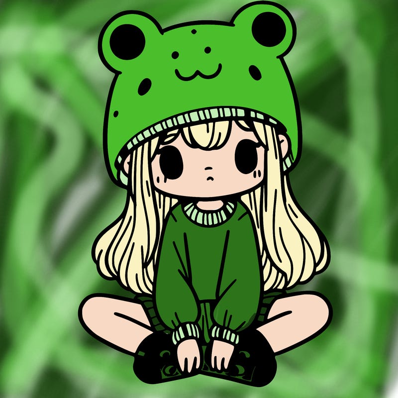 a girl wearing a frog hat and some frog socks