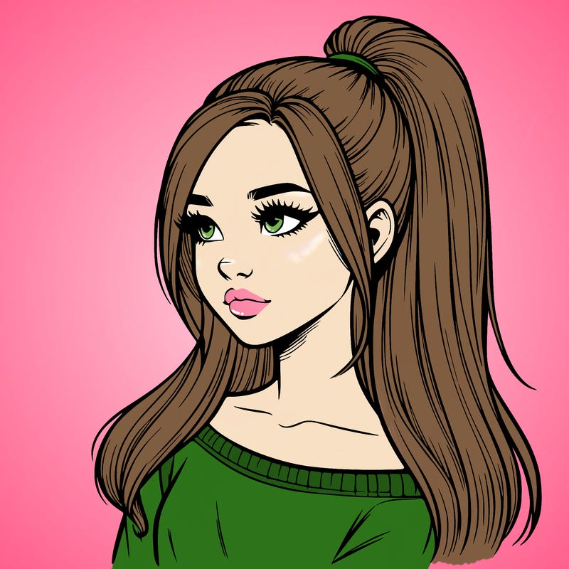 realistic girl with a high ponytail