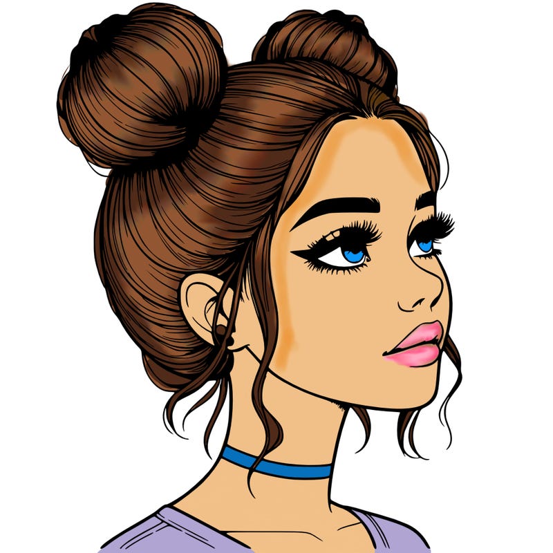 realistic girl with buns on the top of her head