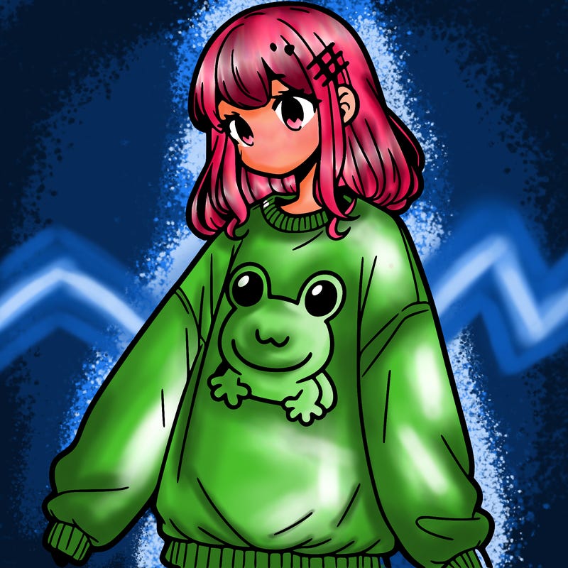 girl wearing frogging sweatshirt