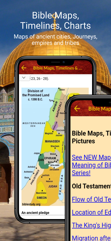 BBE Basic English Bible - La aplicación BBE Basic English Bible que muestra mapas antiguos y cronologías de la Tierra Prometida