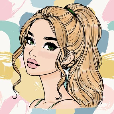 realistic girl with a ponytail on her hair and lips