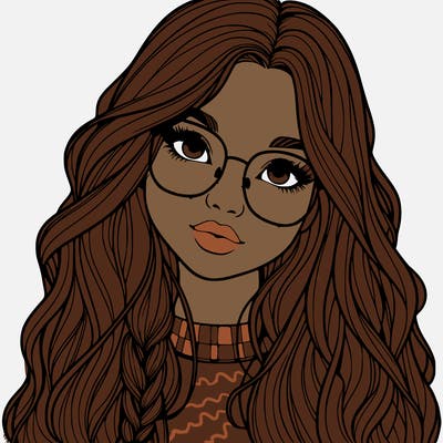 girl with long hair and freckles and glasses realistic