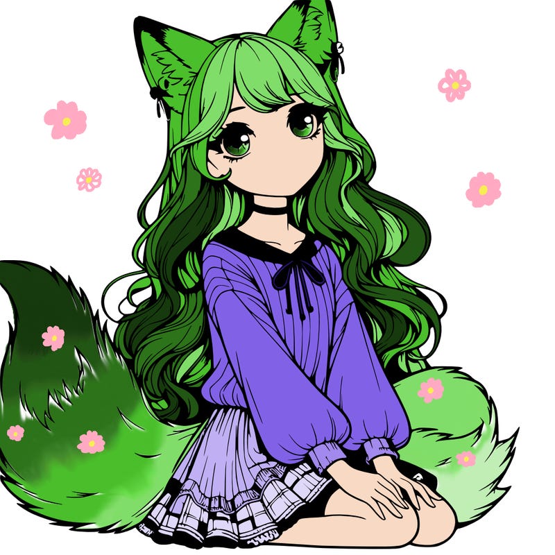 realistic girl with fox ears and tail