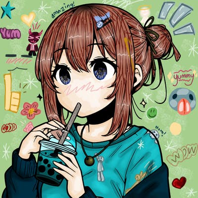 manga character drinking boba
