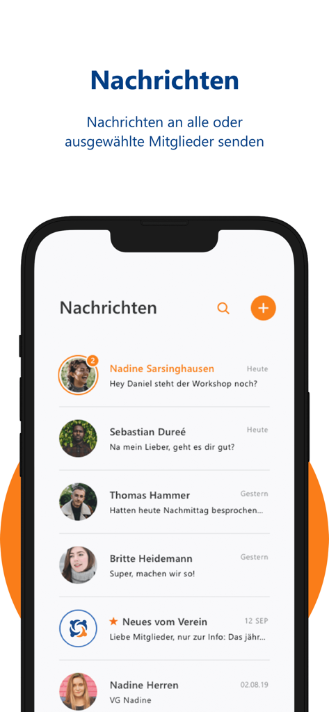 Messaging-Oberfläche der WISO MeinVerein App für die Vereinskommunikation