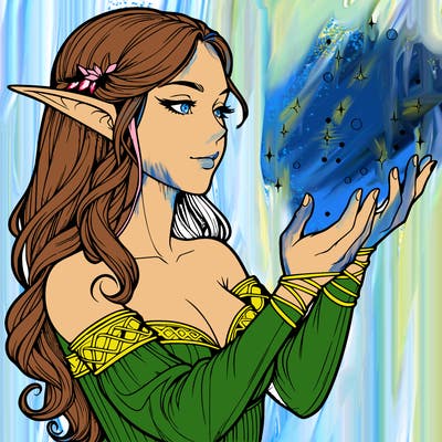 realistic elf girl doing magic