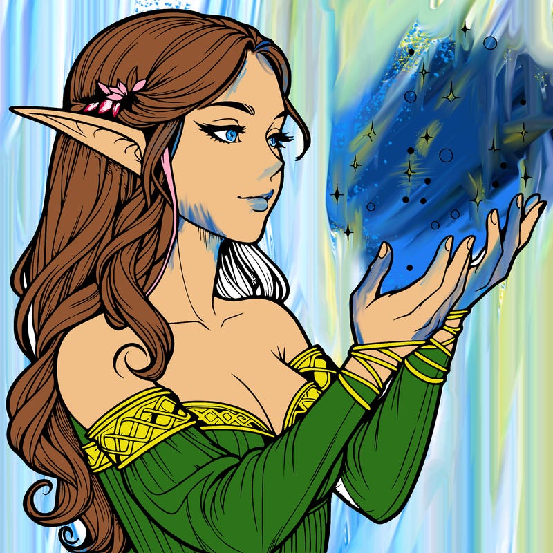 realistic elf girl doing magic