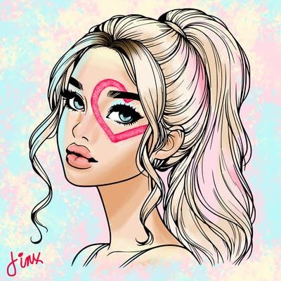 realistic girl with a ponytail on her hair and lips