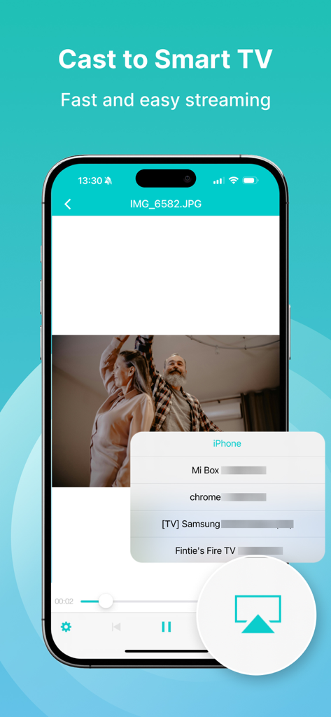 TV Cast: Nero Streaming Player - Interface de l'application Nero Streaming Player montrant comment diffuser une vidéo d'un iPhone vers une Smart TV