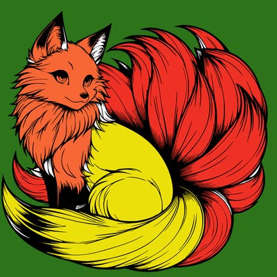 realistic detailed 9 tailed anime fox