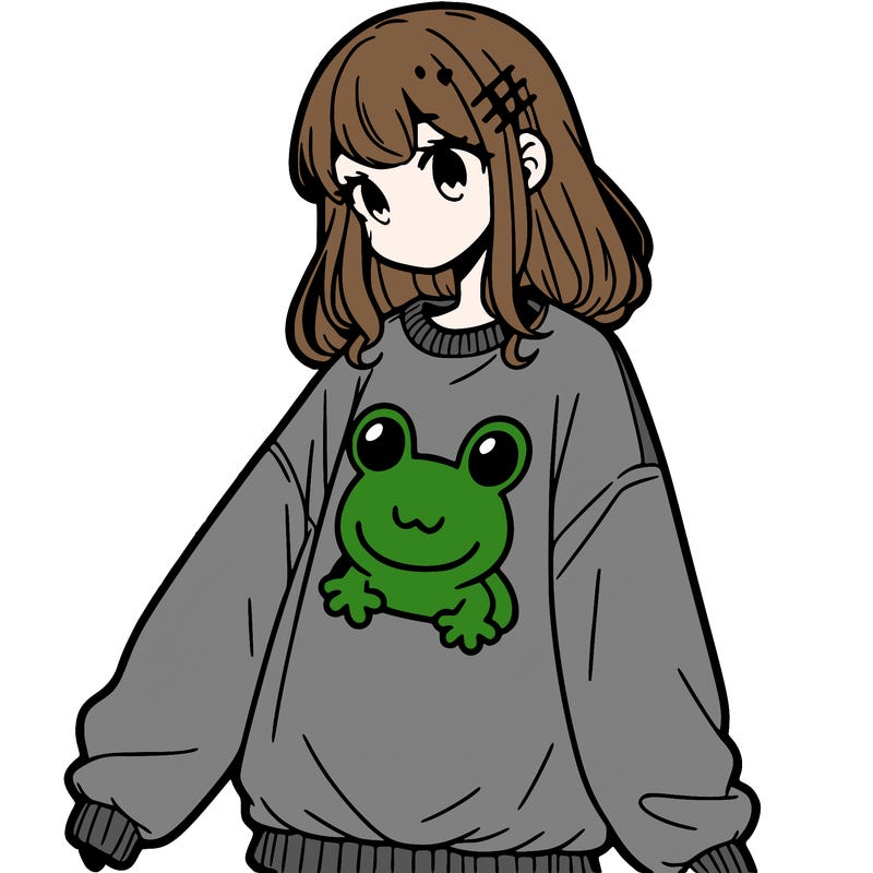 girl wearing frogging sweatshirt
